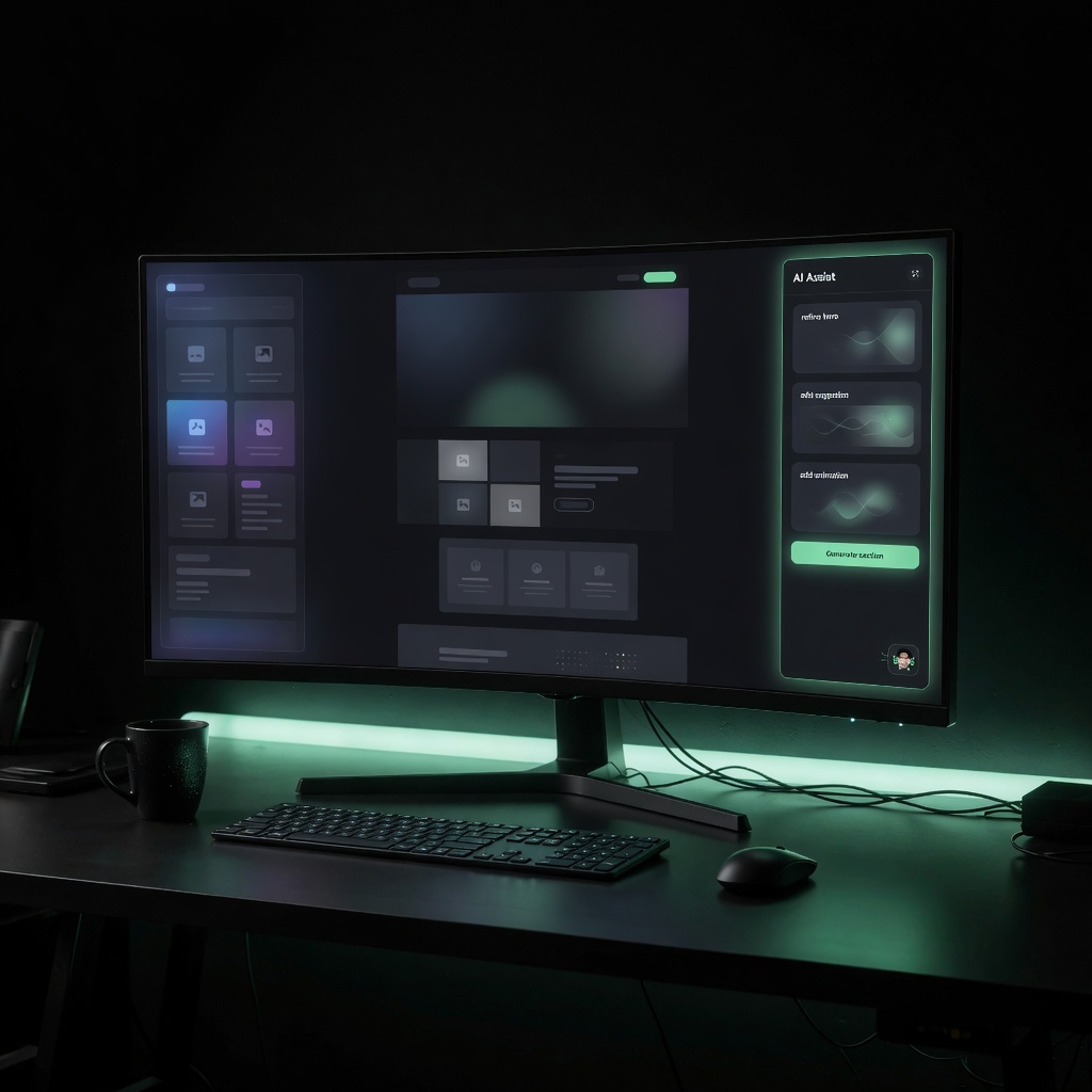Private AI website builder desk with visual canvas and AI assist rail