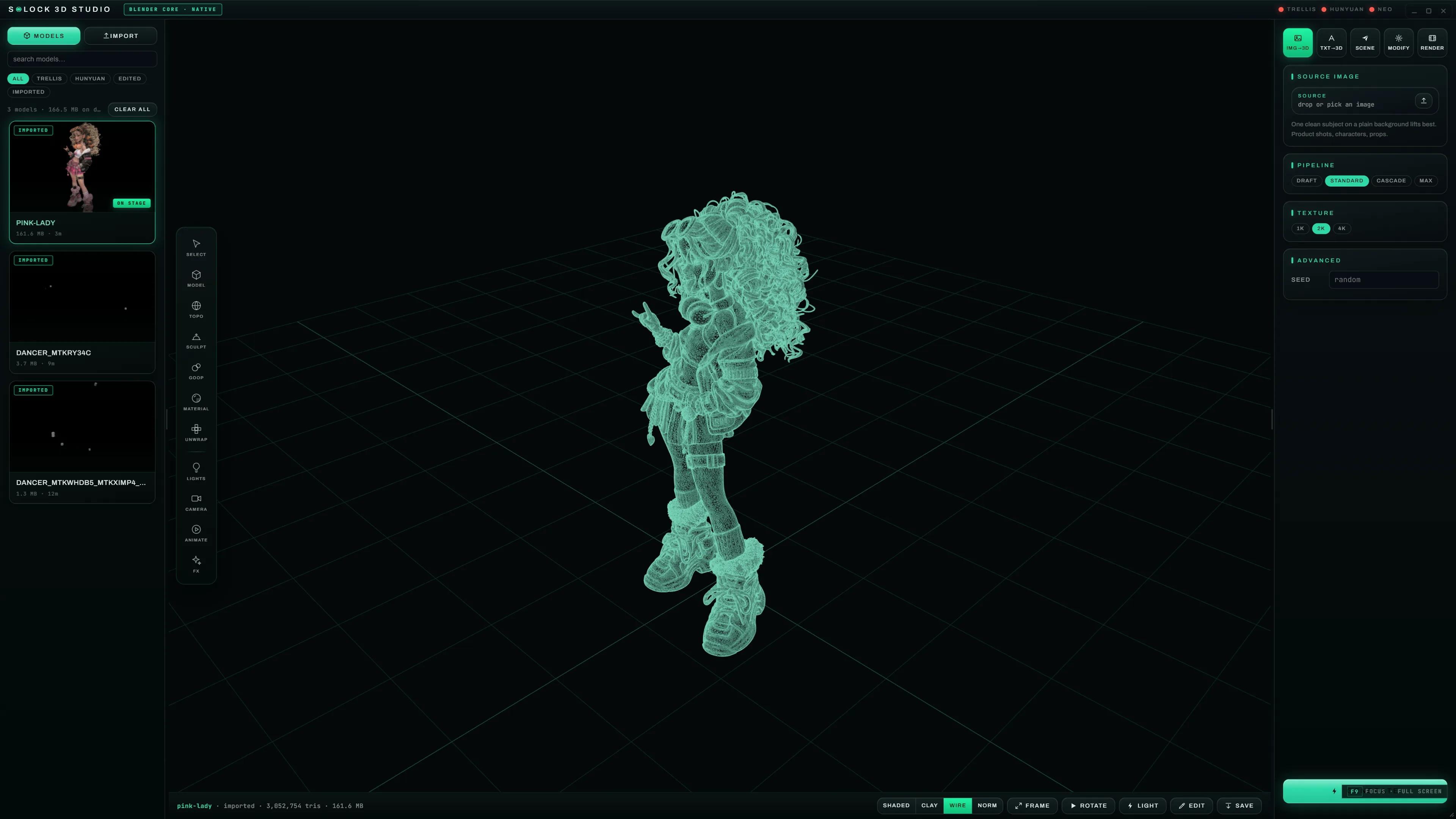 Same character in wireframe view